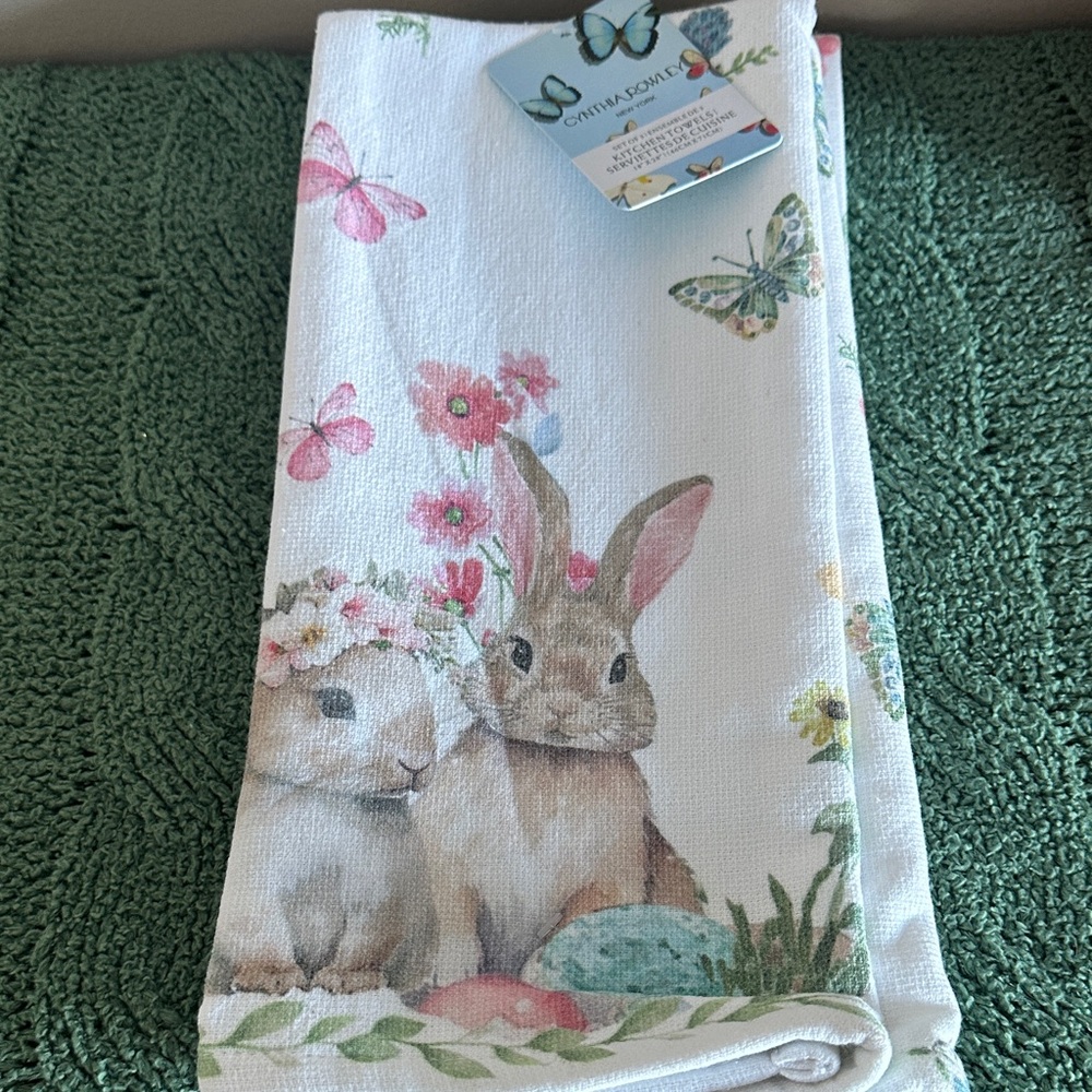 Cynthia Rowley Easter Bunny 🐰 Hand Towels Butterfly 🦋 Egg 🥚 Set of 3 NEW!